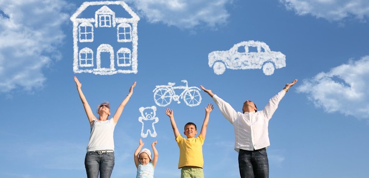 A family dreaming about the things that they can afford with a loan